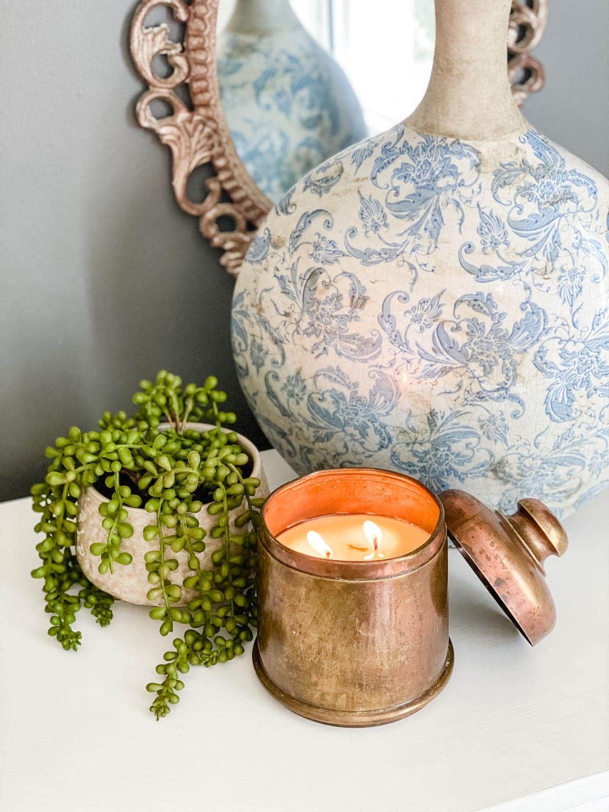 DIY candle made from a thrifted canister