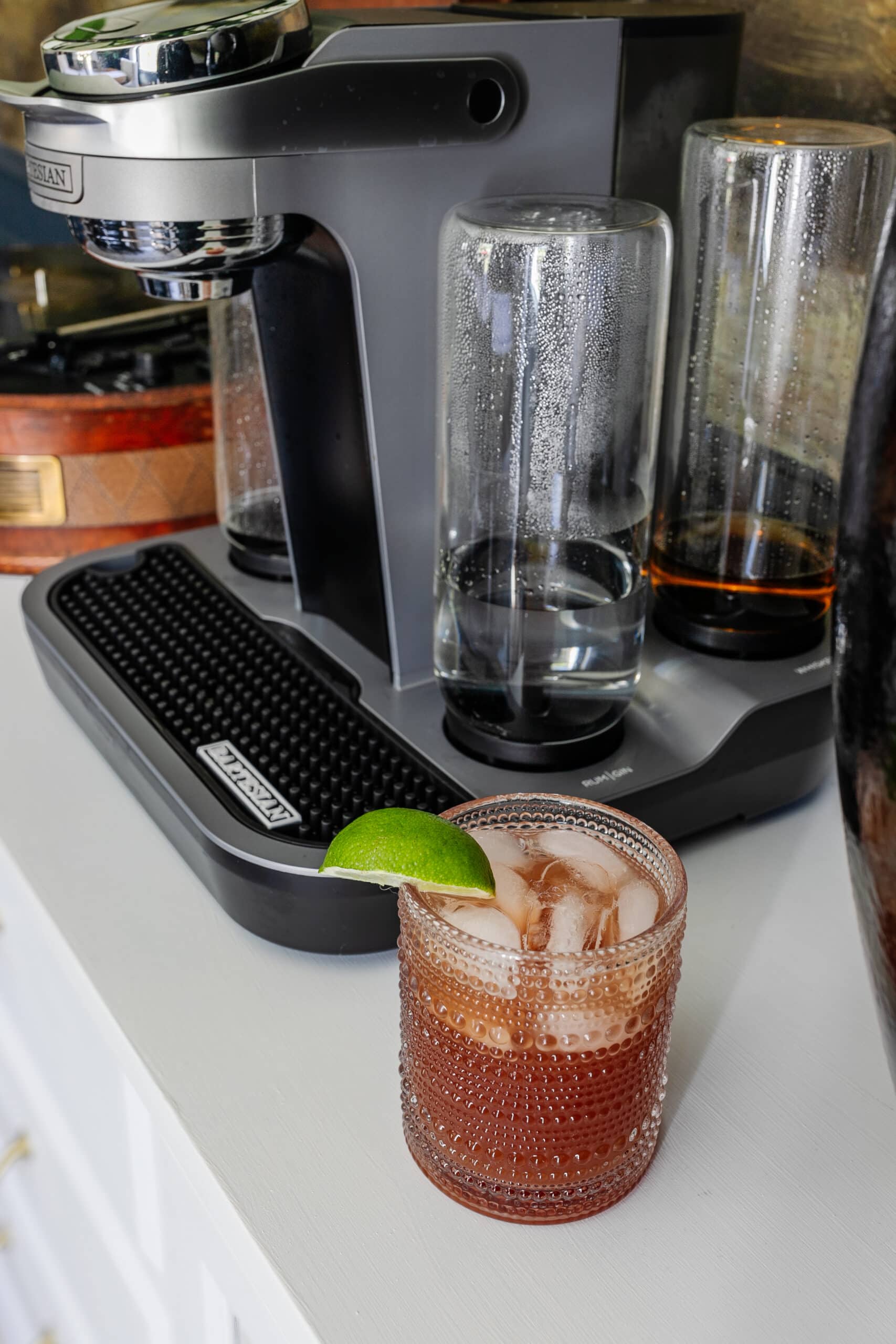 Rum Breeze cocktail made in a coffee maker style cocktail machine
