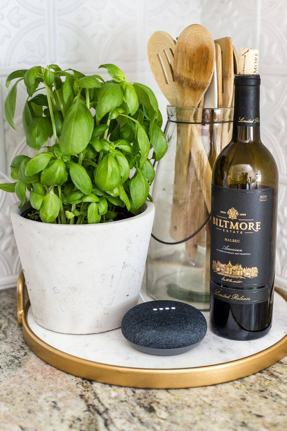Keep your Google Home or Alexa on a tray on your kitchen counter.