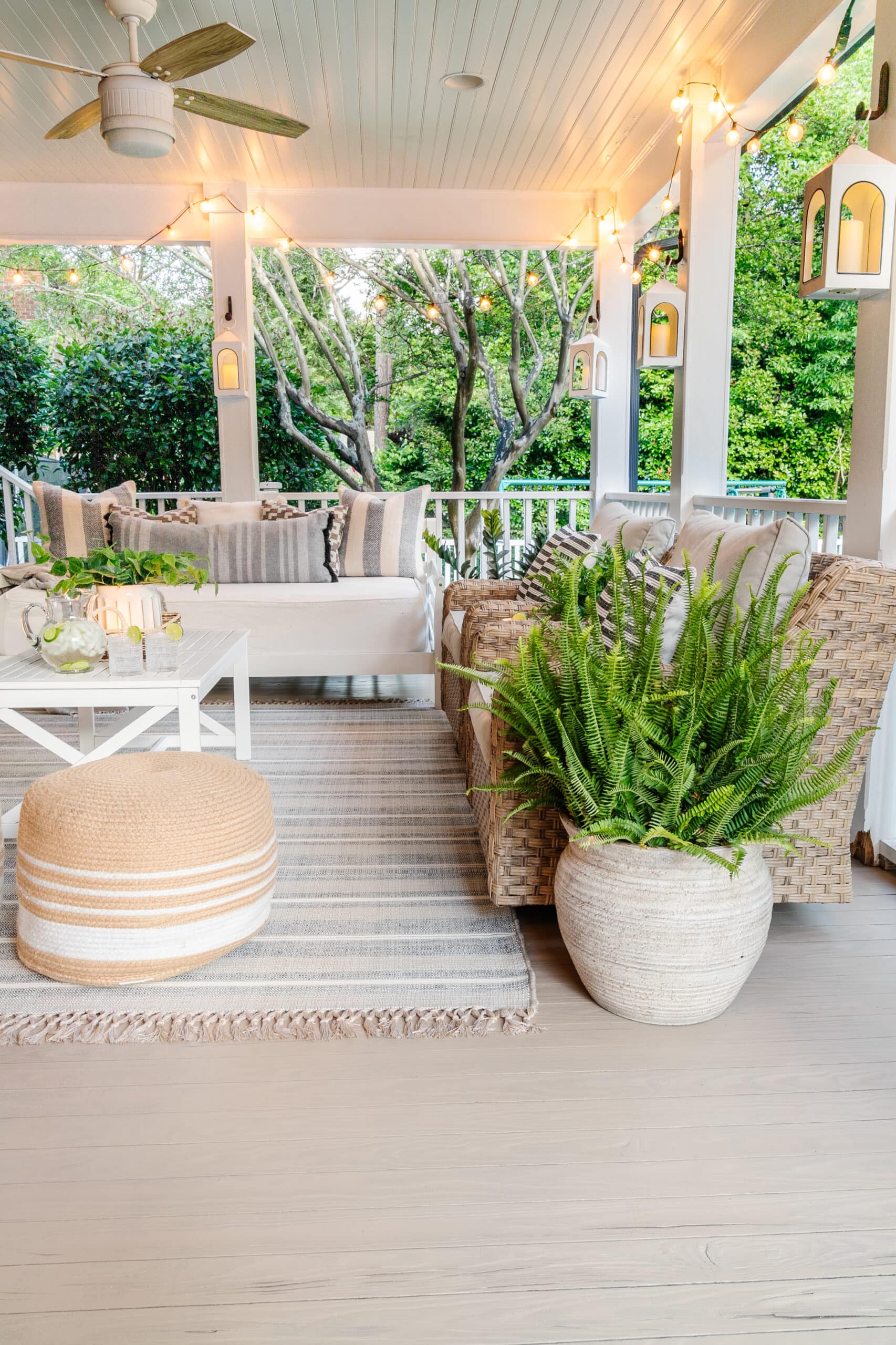 light neutral driftwood stain color on a back porch with Behr Taupe