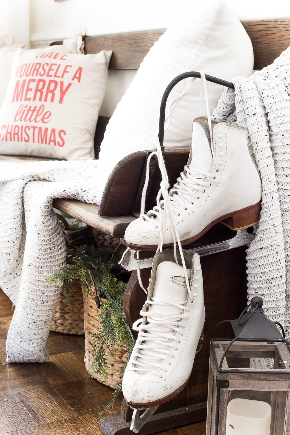 Repurposed skates as Christmas decor