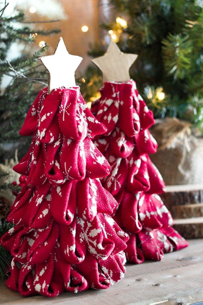 DIY Christmas trees using ribbon remnants