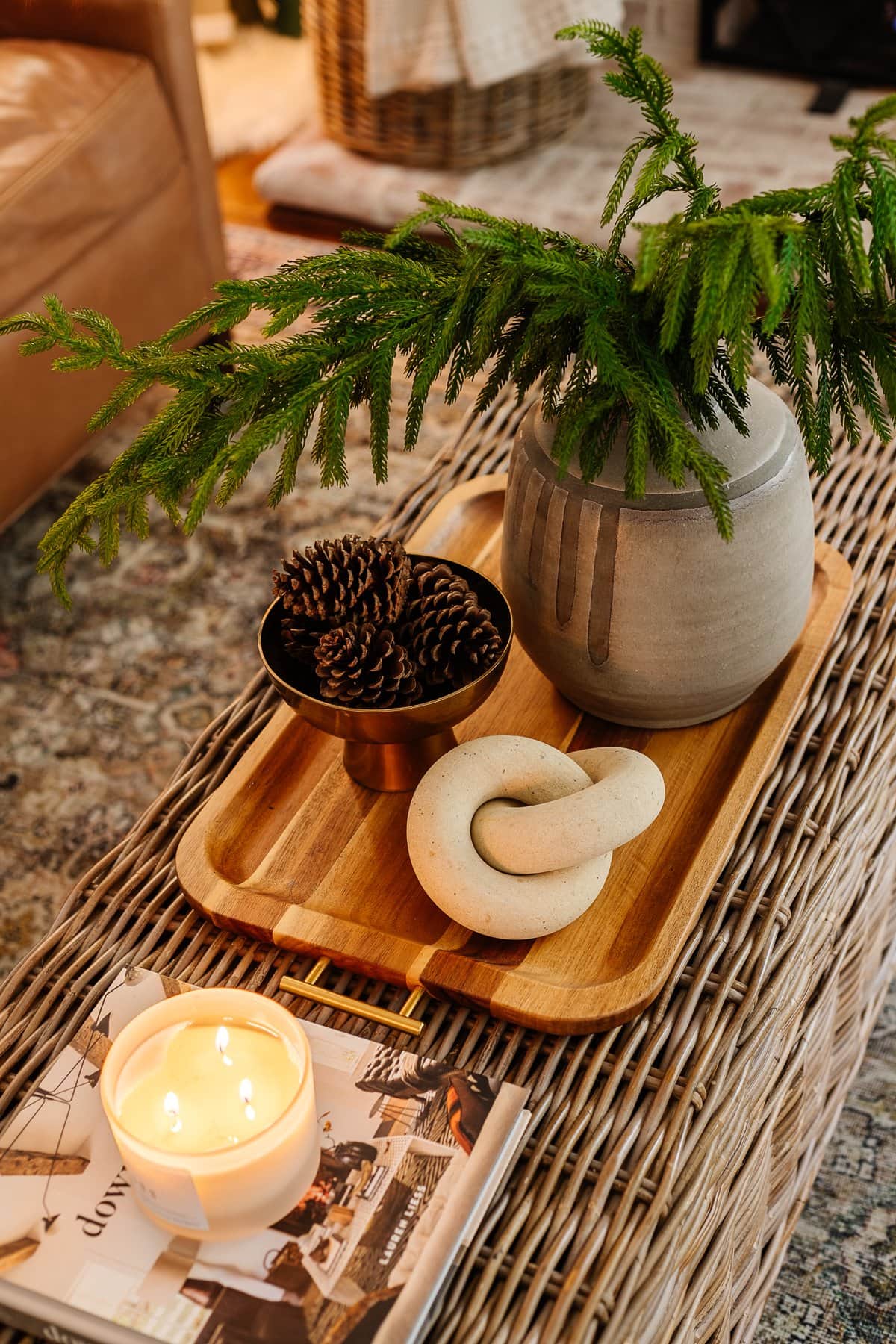 a bowl filled with pinecones to use as homemade holiday decor