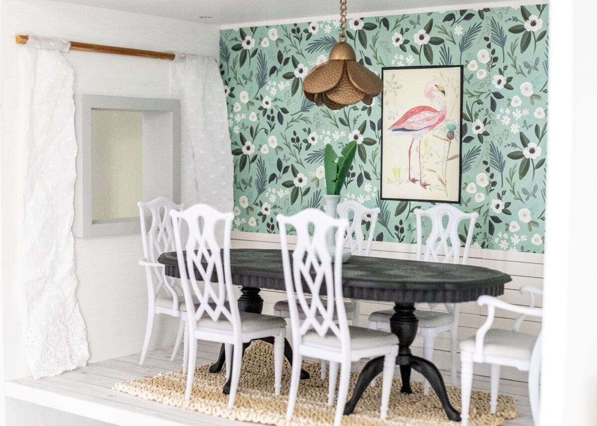 Barbie dining room in a DIY dollhouse