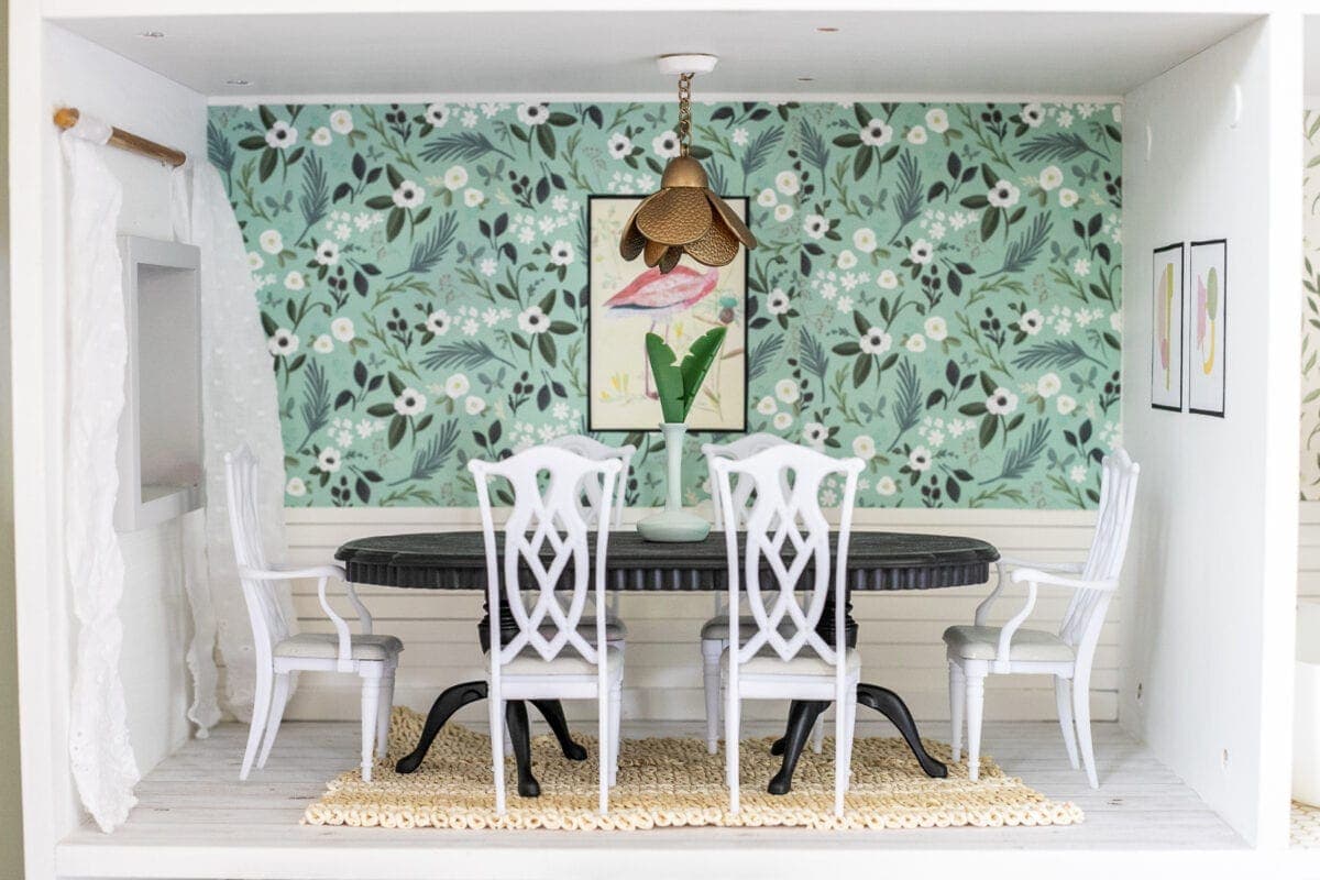 Barbie dining room using scrapbook paper and items from around the house
