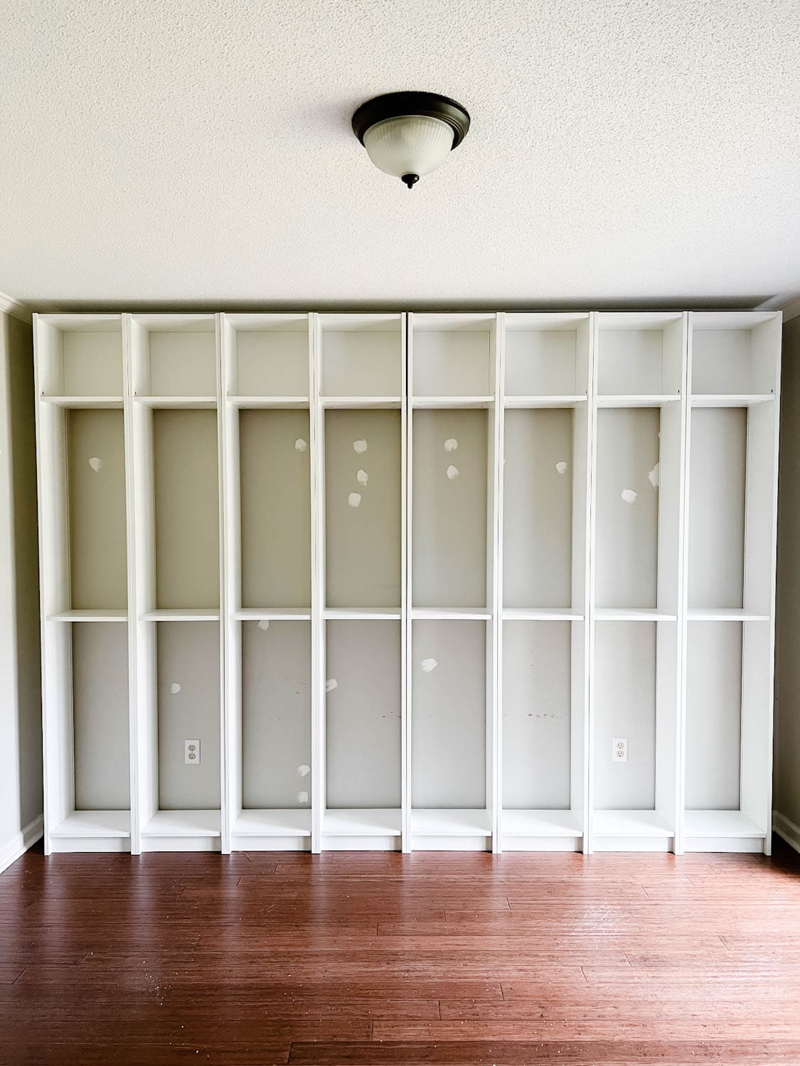 assembled IKEA Billy bookcases ready to make into built in bookshelves