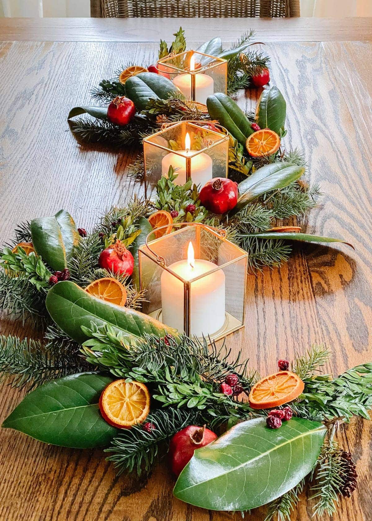 homemade Christmas greenery drying leaves and fruit