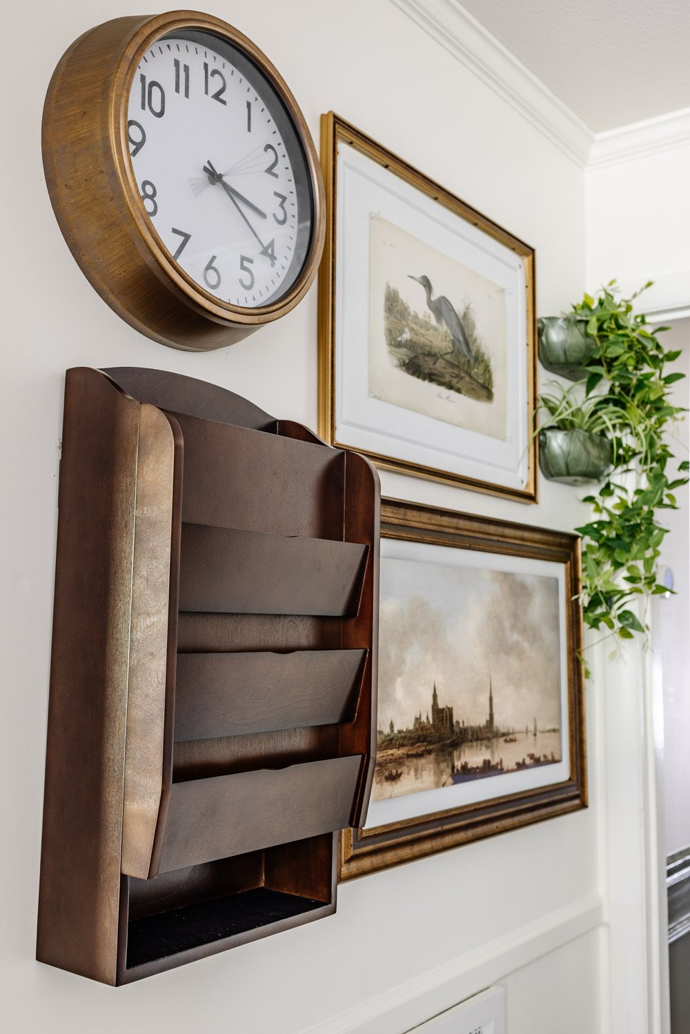 key rack and mail sorter cabinet on family command center wall
