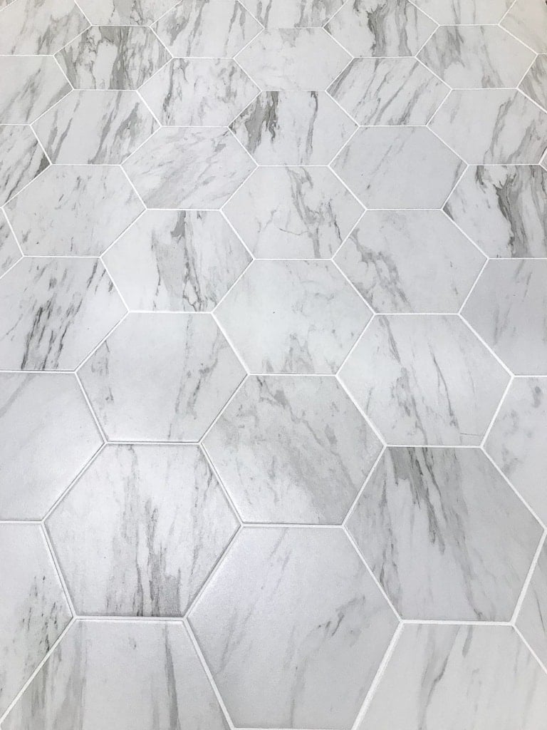 Powder Room Makeover: Faux Marble Tile Floor