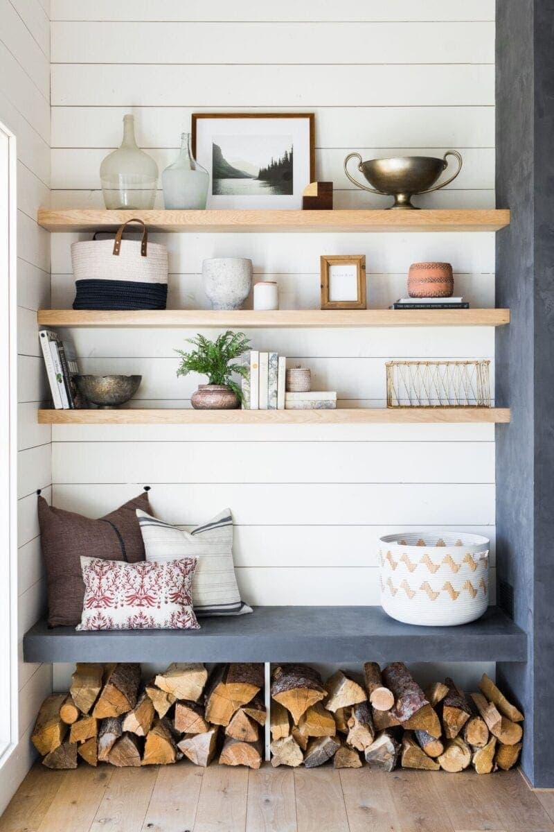 shelves as living room wall decor for added storage