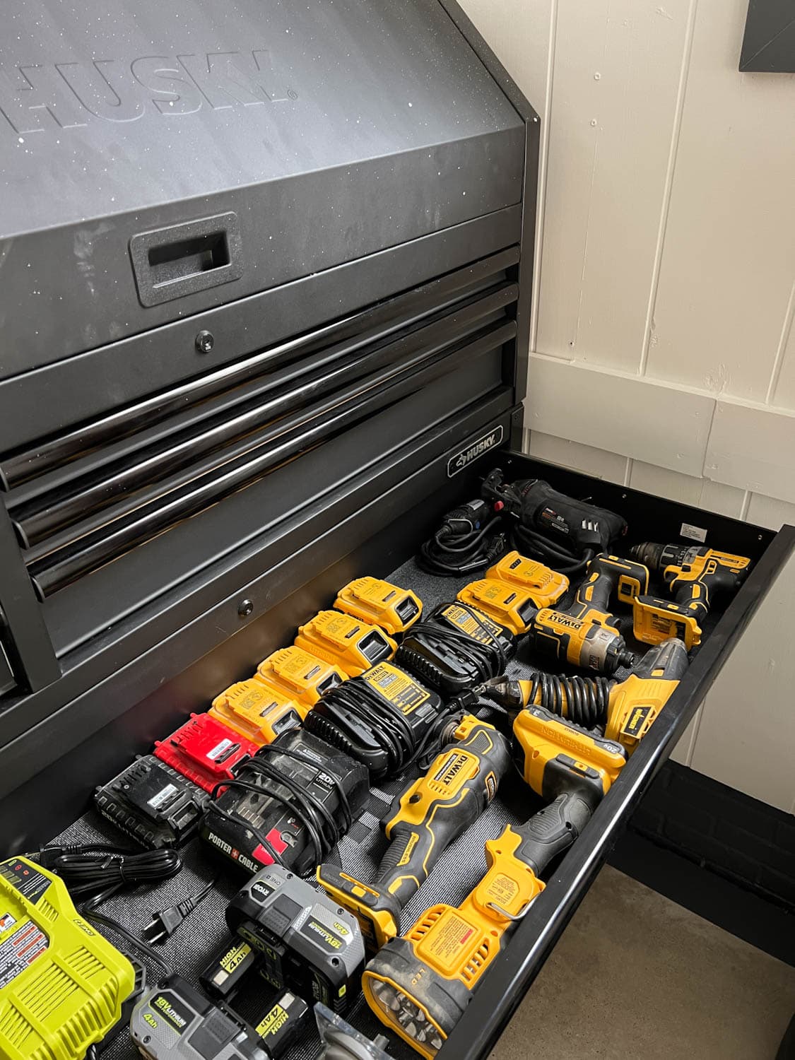 power tool garage storage solution in a tool chest