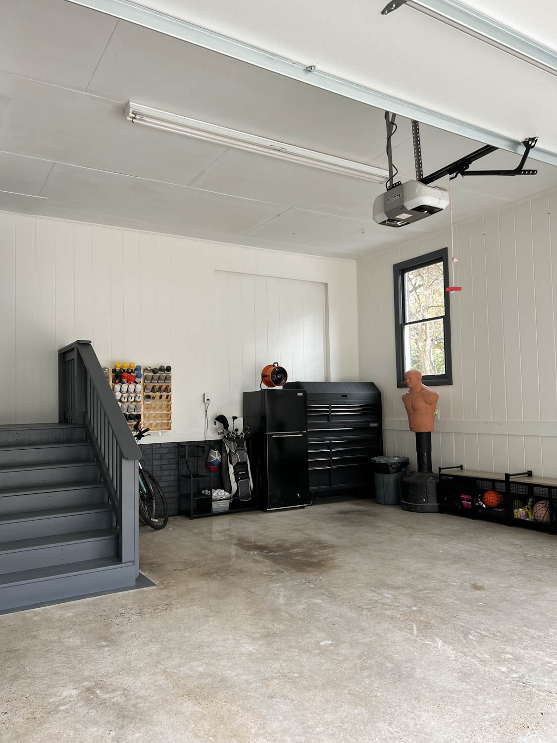 garage makeover using leftover paint and concrete floor grinding
