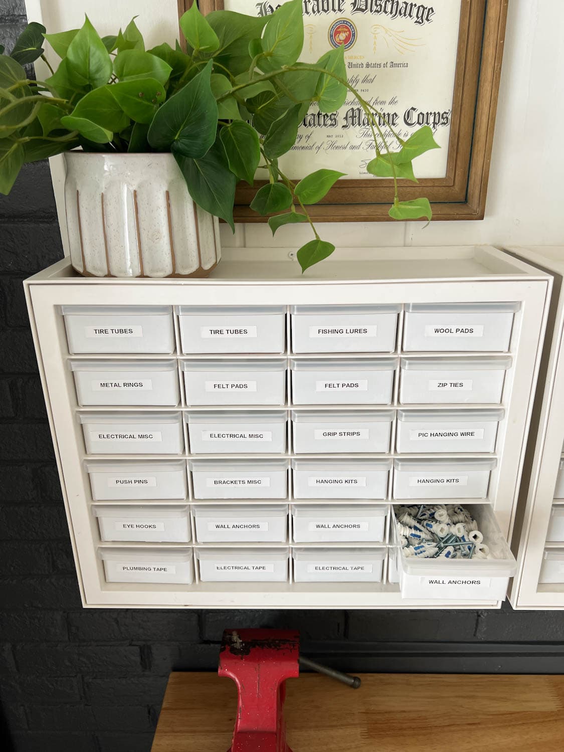 hardware organizer for a garage workshop
