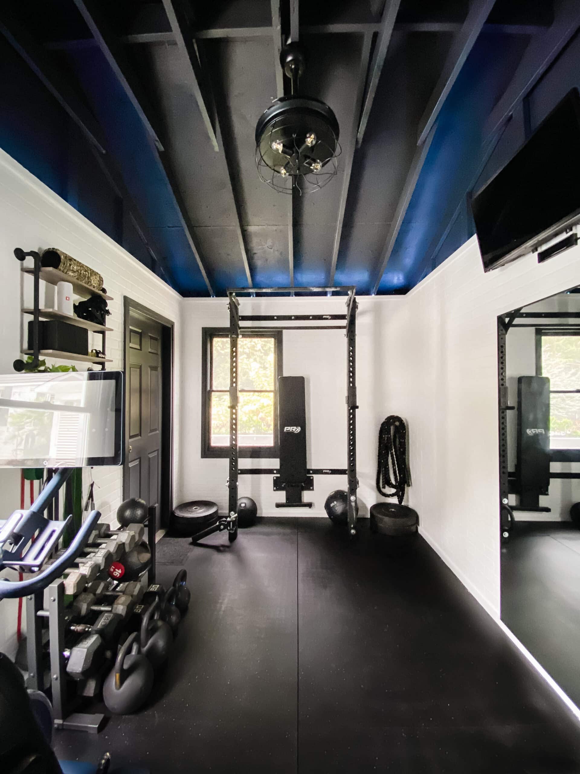 home gym shed in a backyard