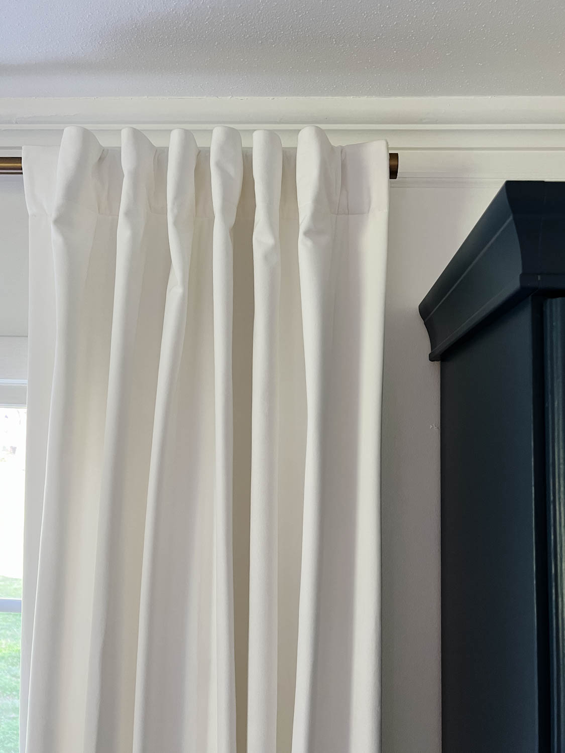 white velvet drapes in an office 