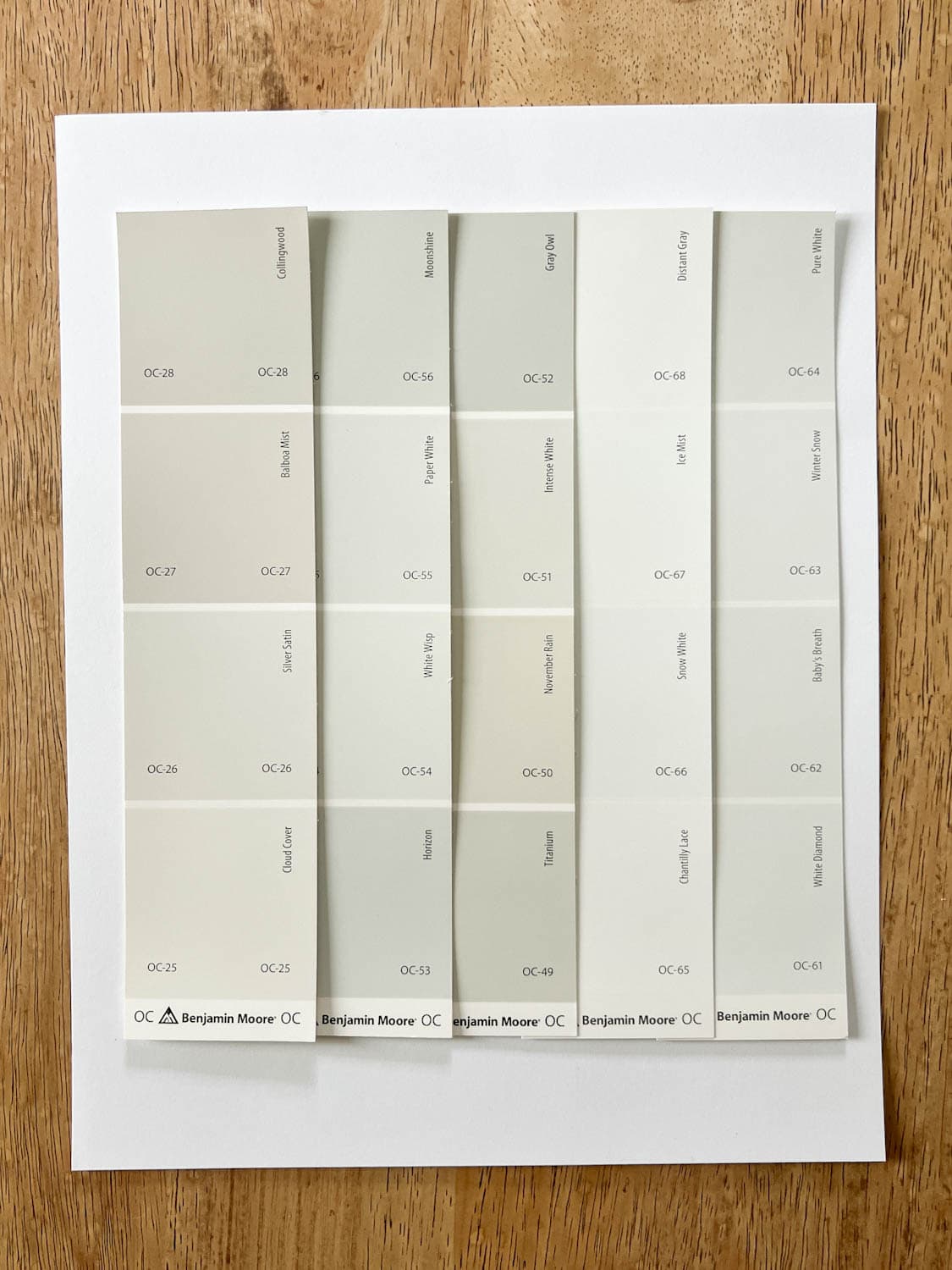 testing white paint colors for undertones by examining swatches