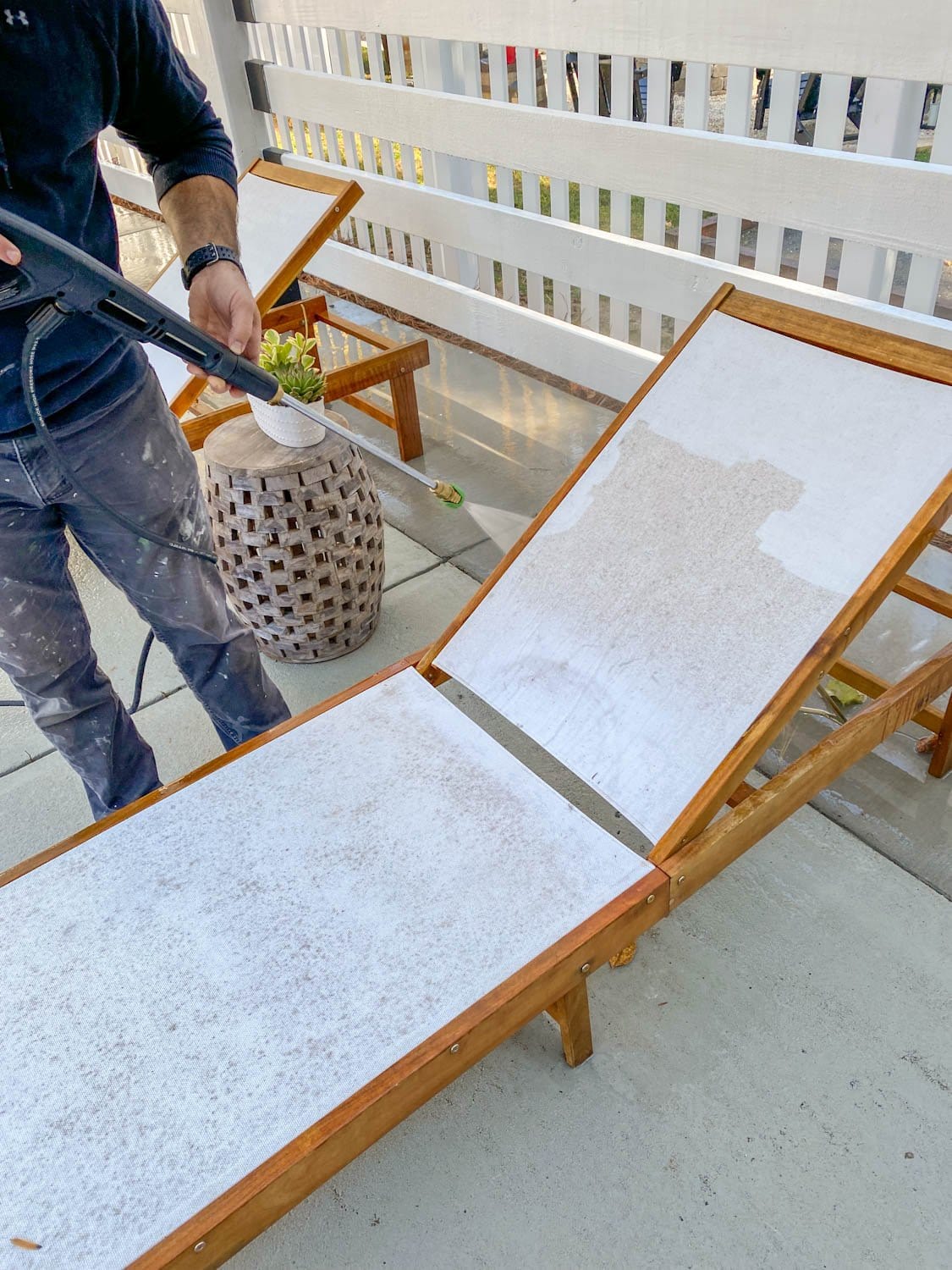cleaning outdoor furniture with a pressure washer