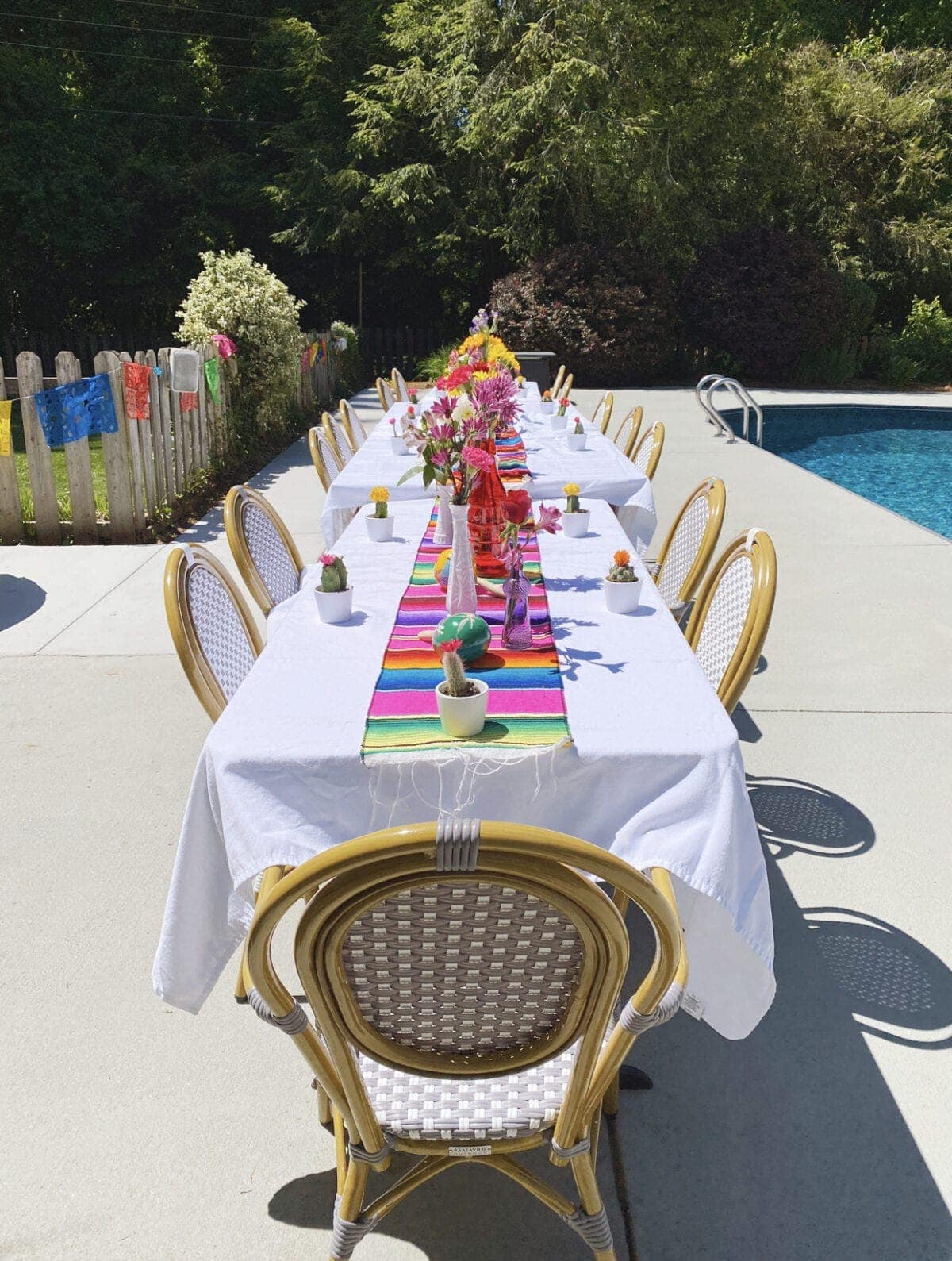 fiesta baby shower taco party around a backyard pool