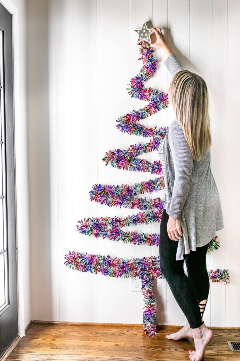 Cheap DIY Wall Christmas Tree With Lights