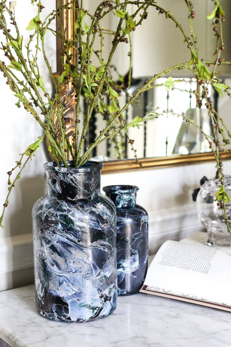DIY Marbled Vases and Halloween Entryway