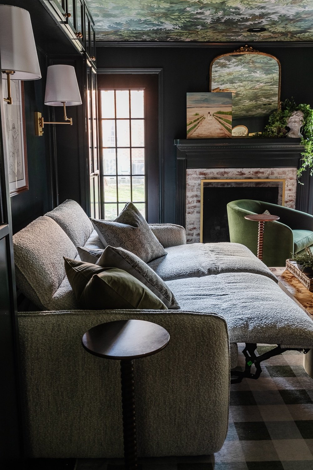 recliner sofa in modern traditional theater room