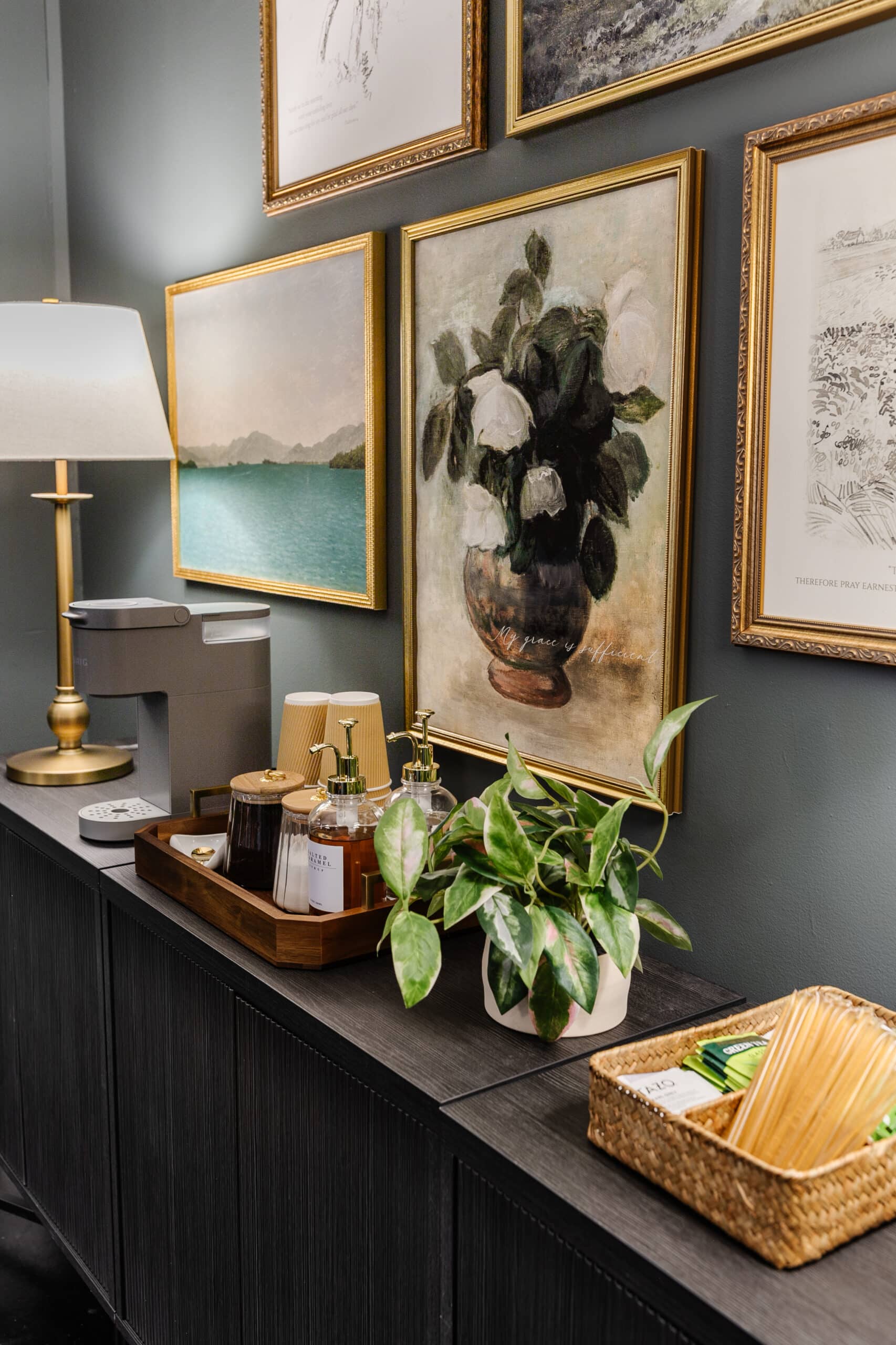 countertop coffee station in an office