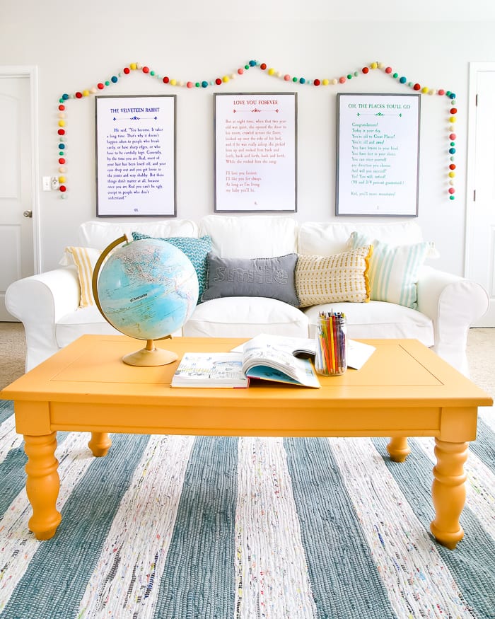 Mustard Playroom Coffee Table Makeover