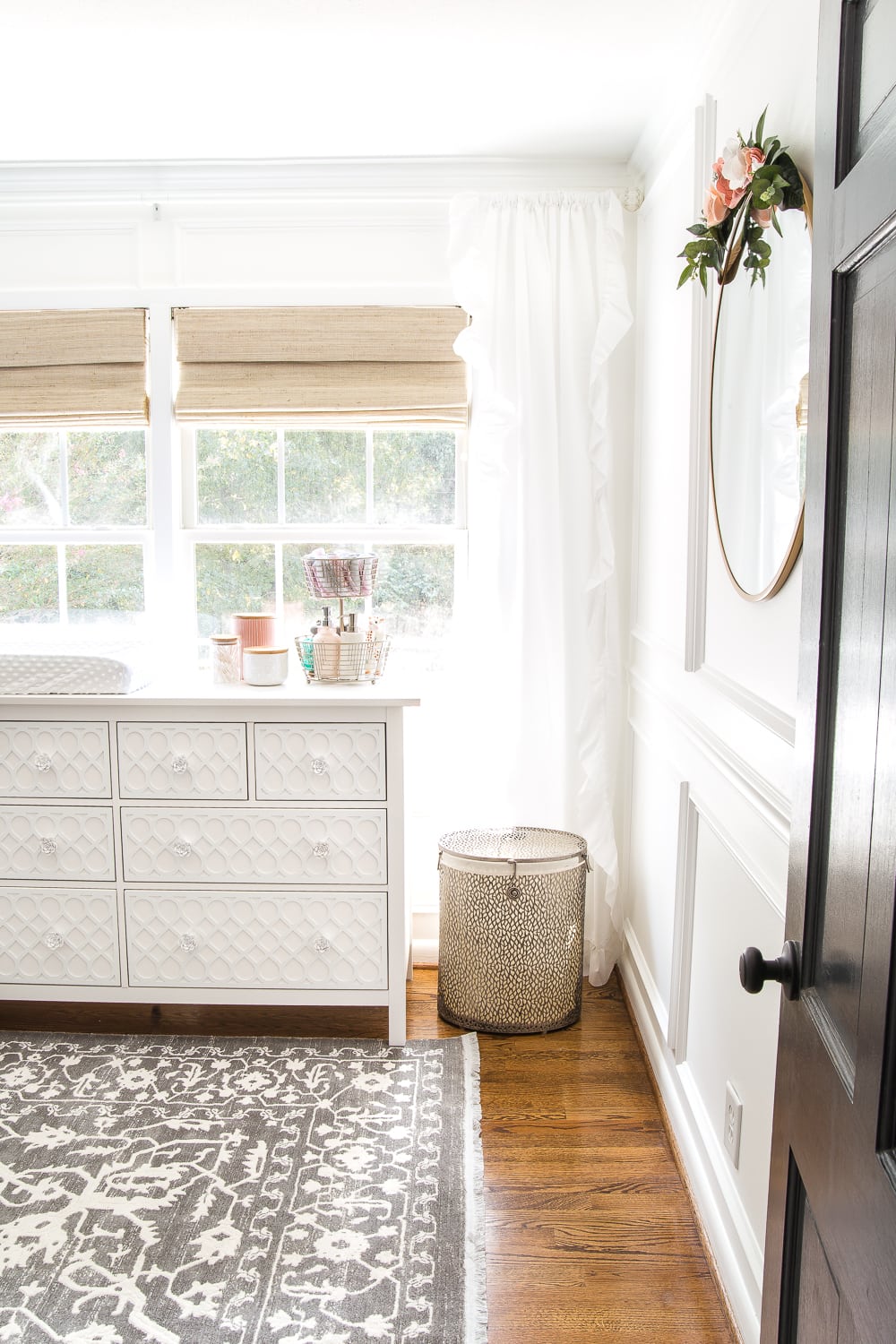 Nursery Organization - hamper, dresser, canisters, and tiered basket