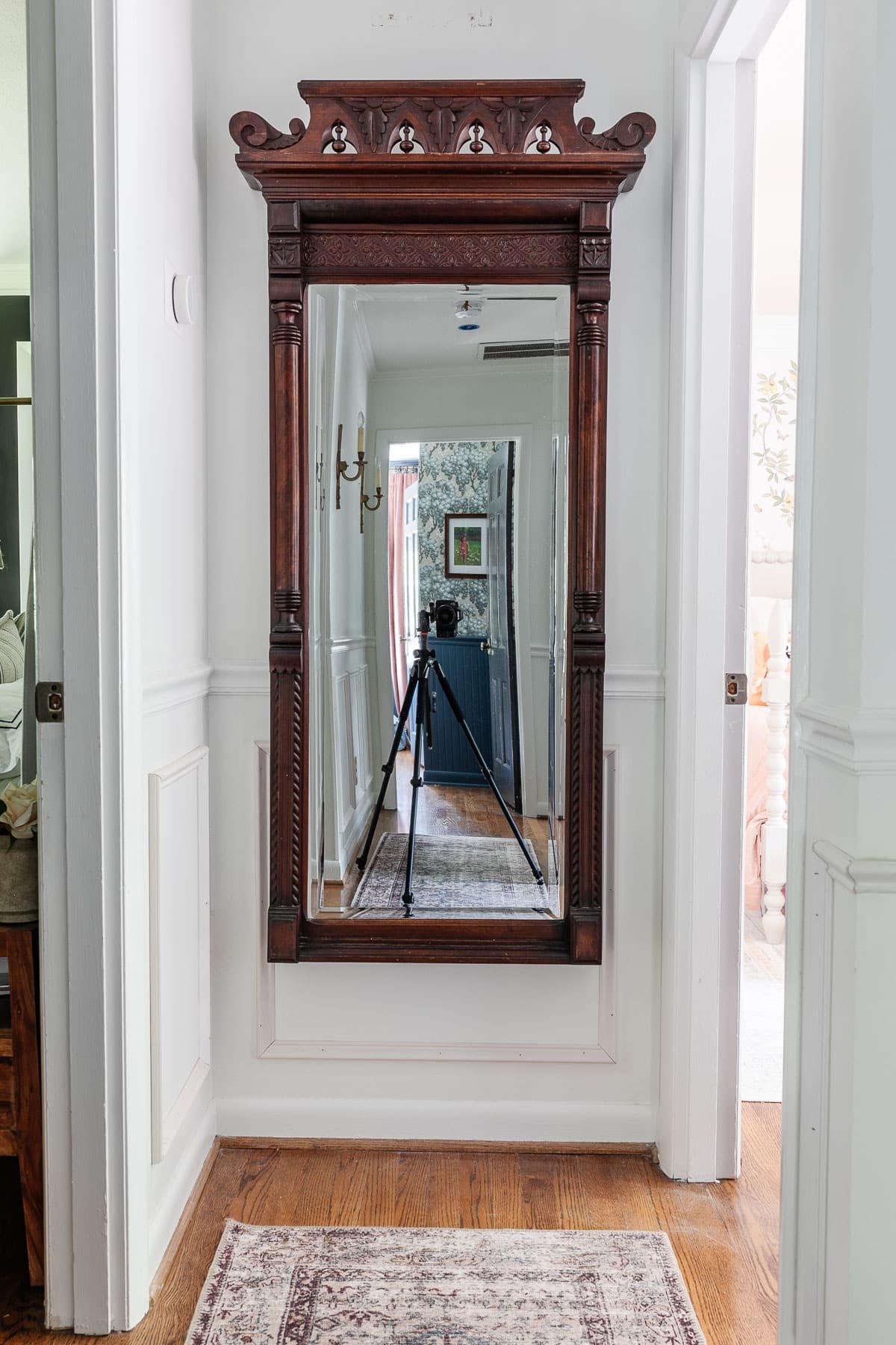 antique mirror with wooden frame