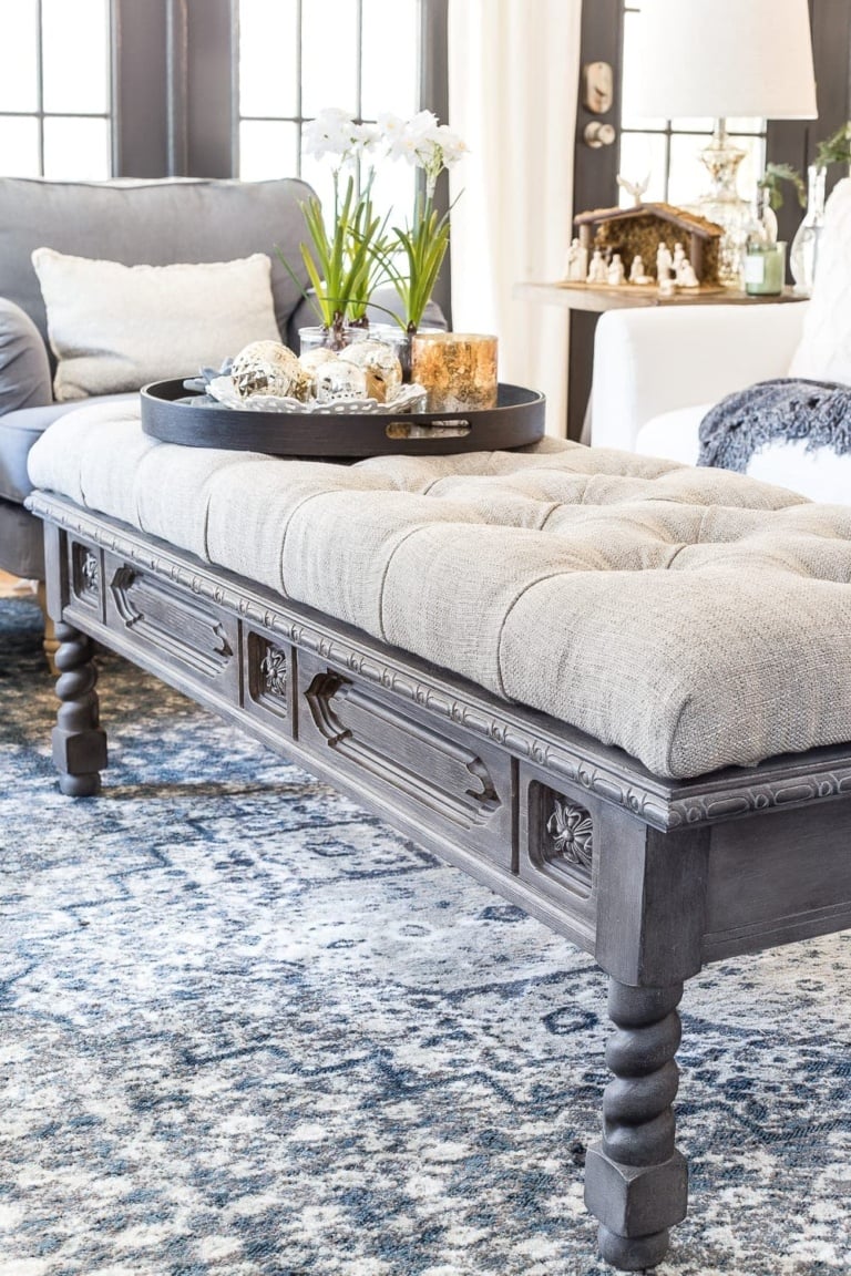 DIY Ottoman Bench from a Repurposed Coffee Table