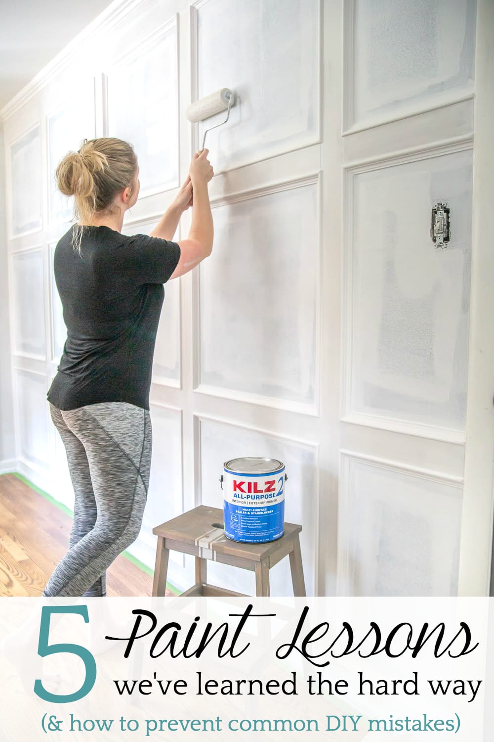 5 rules about primer and paint we wish we had known as beginner DIYers and how to create a paint finish on walls, doors, trim, and moldings that last. | Master Bedroom Refresh using black paint with Kilz®