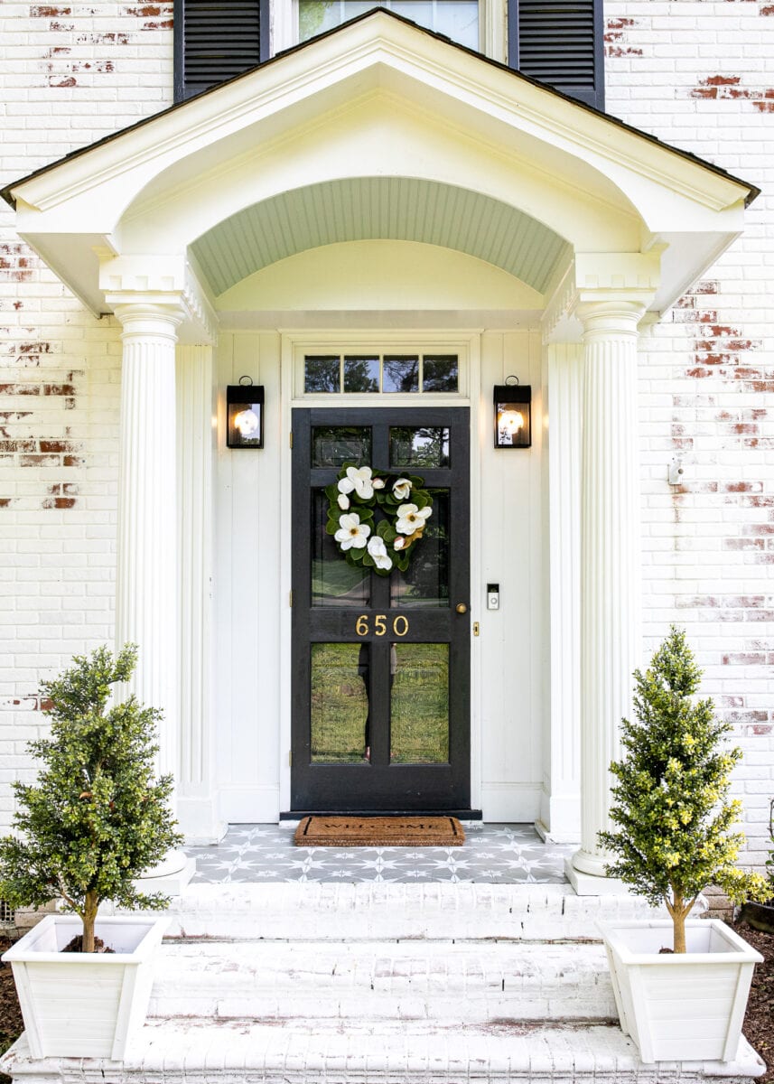 haint blue front porch stoop painted Benjamin Moore Palladian Blue