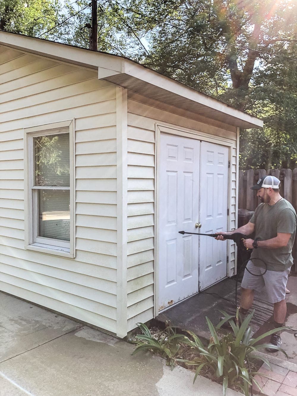 vinyl siding on a backyard shed