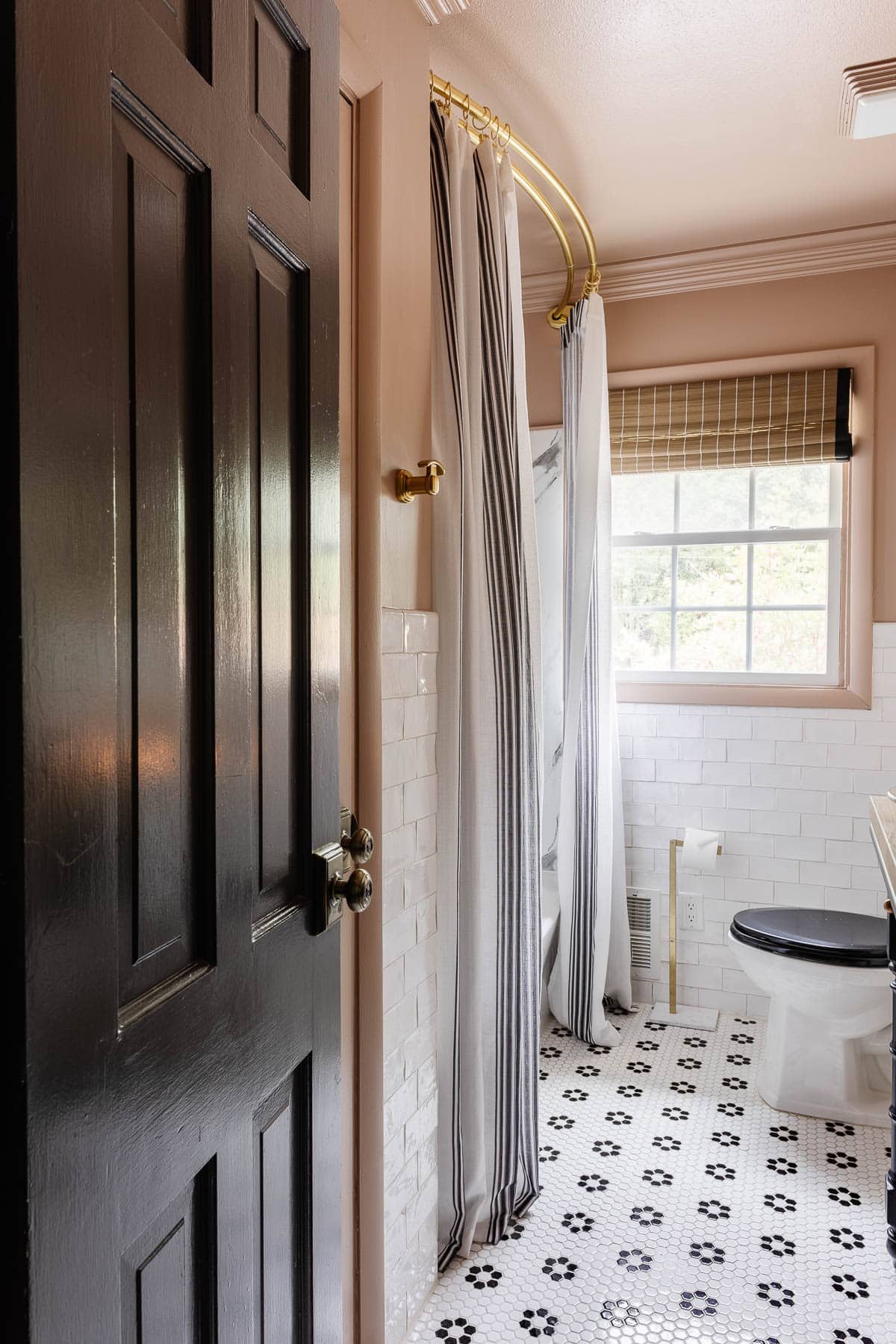 black and pink bathroom painted Behr Postmodern Mauve