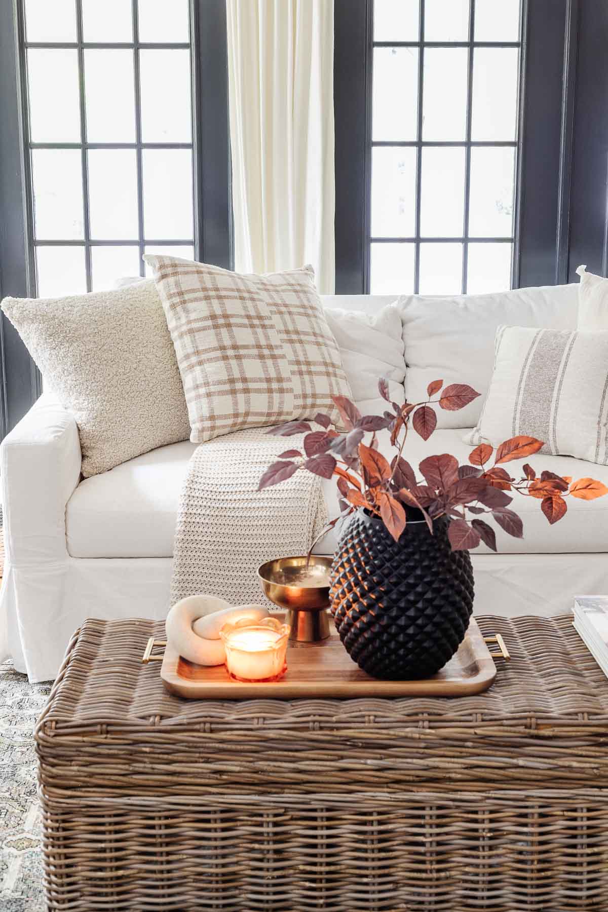 fall decor on a coffee table trunk