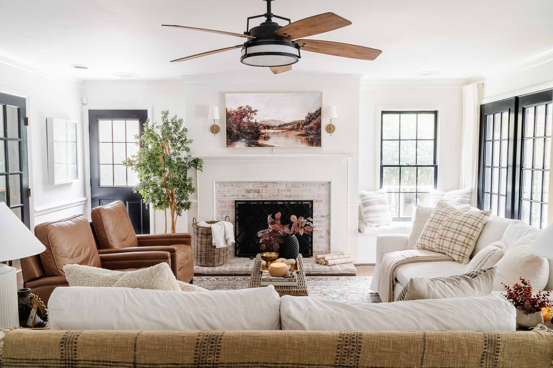 fall living room decor with york pottery barn sofas and tyler recliners