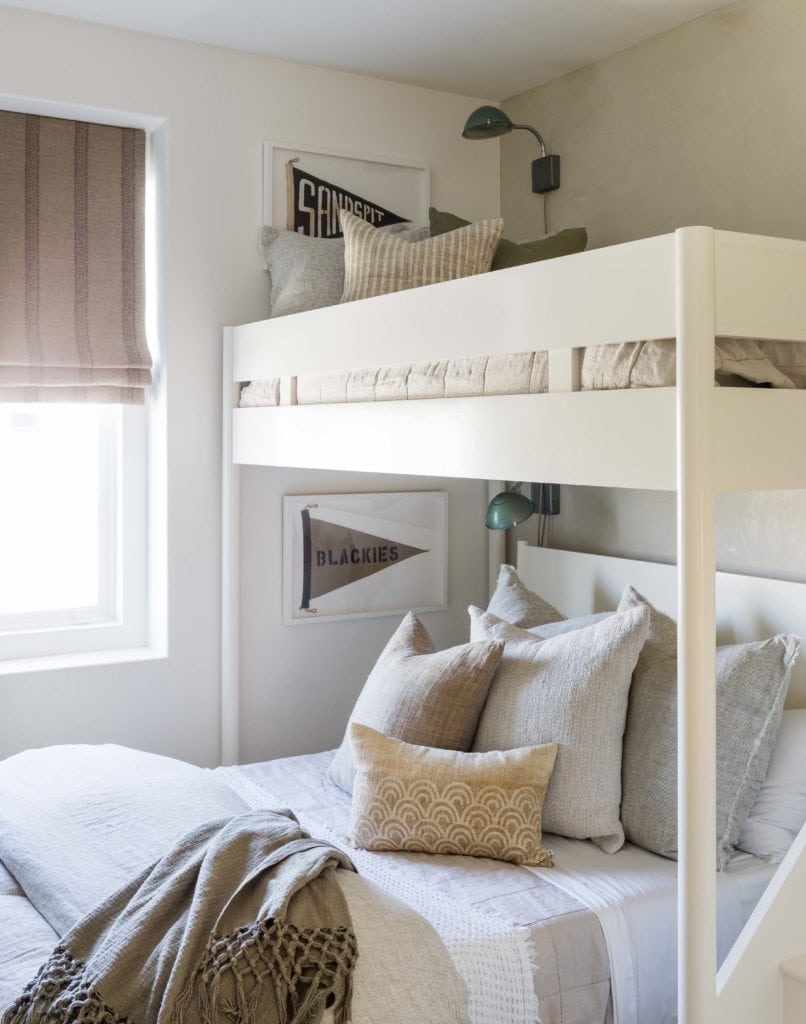 coastal clean and simple twin over full bunk bed with luxe bedding