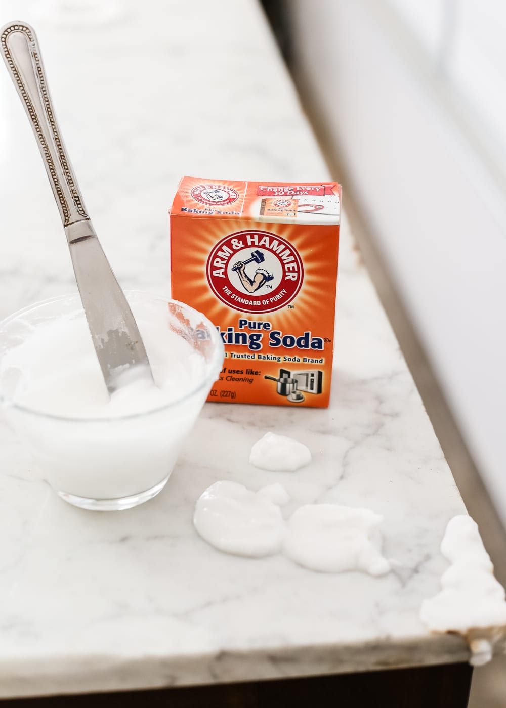 cleaning stains out of marble using baking soda and (later) peroxide)