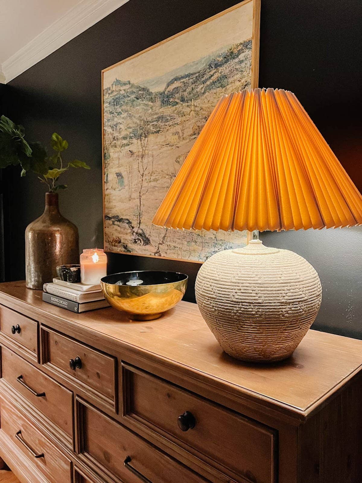 cozy lamp on bedroom dresser