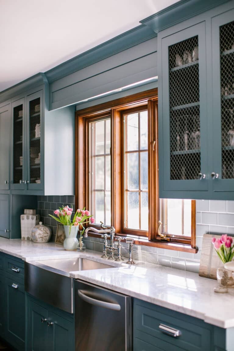 sherwin williams tempe star cabinets in a kitchen