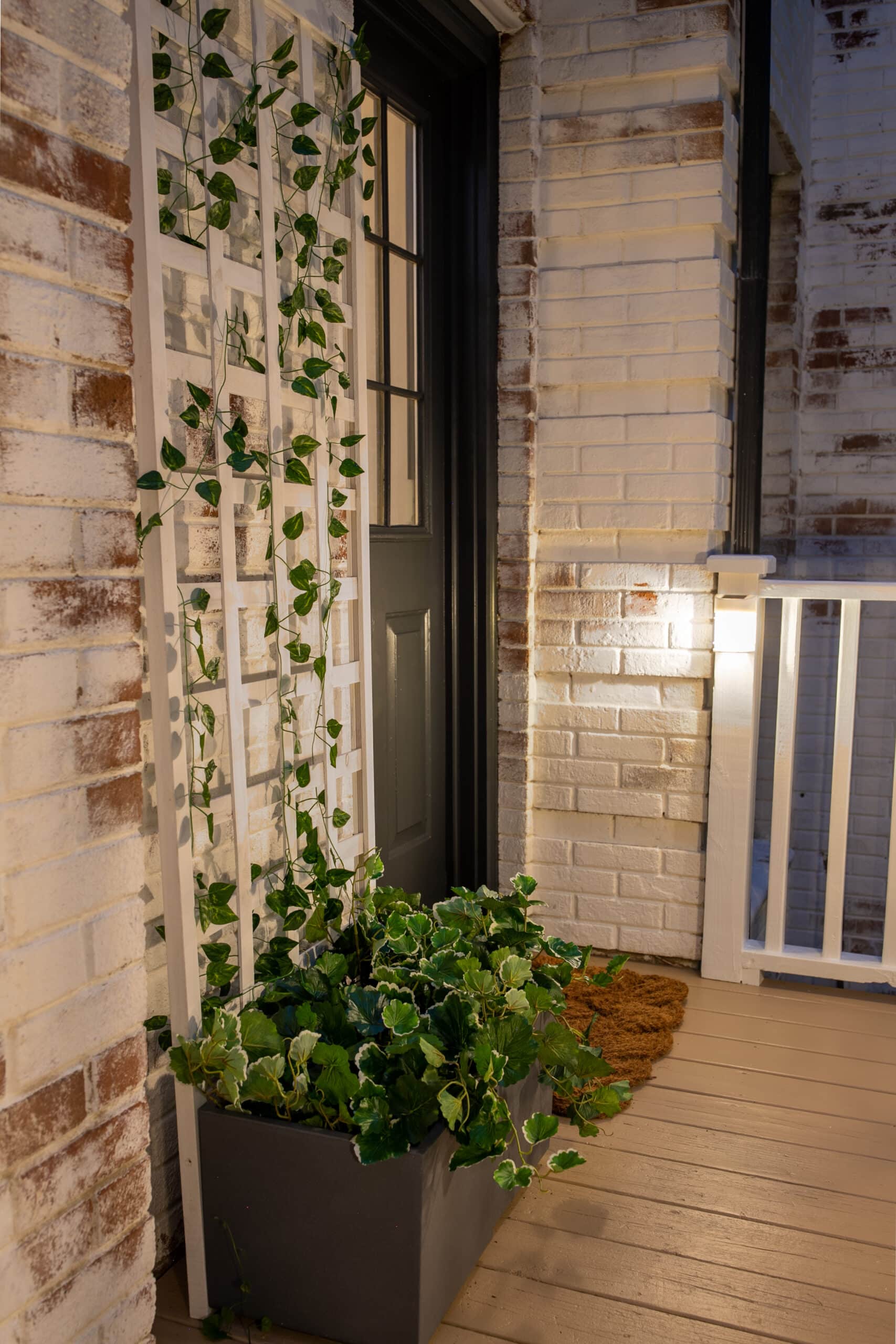side porch planter with trellis and side door