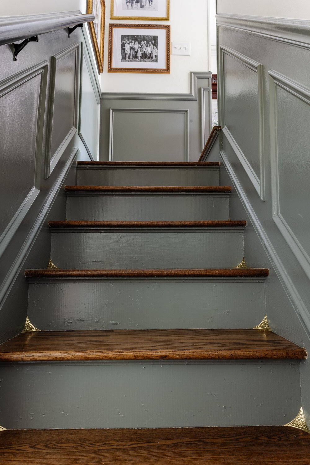 Victorian brass dust corners on stairs