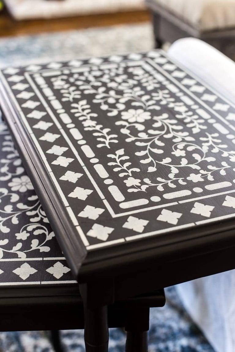 Faux Bone Inlay Nesting Tables Makeover