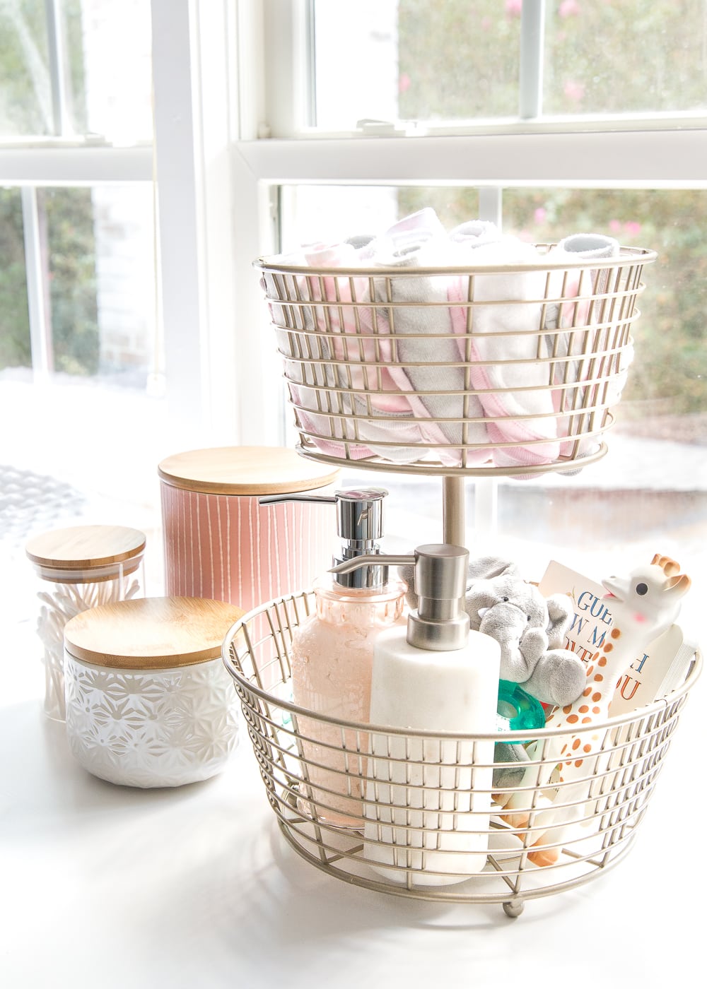 Store hand sanitizer and lotion in soap dispensers in the nursery.