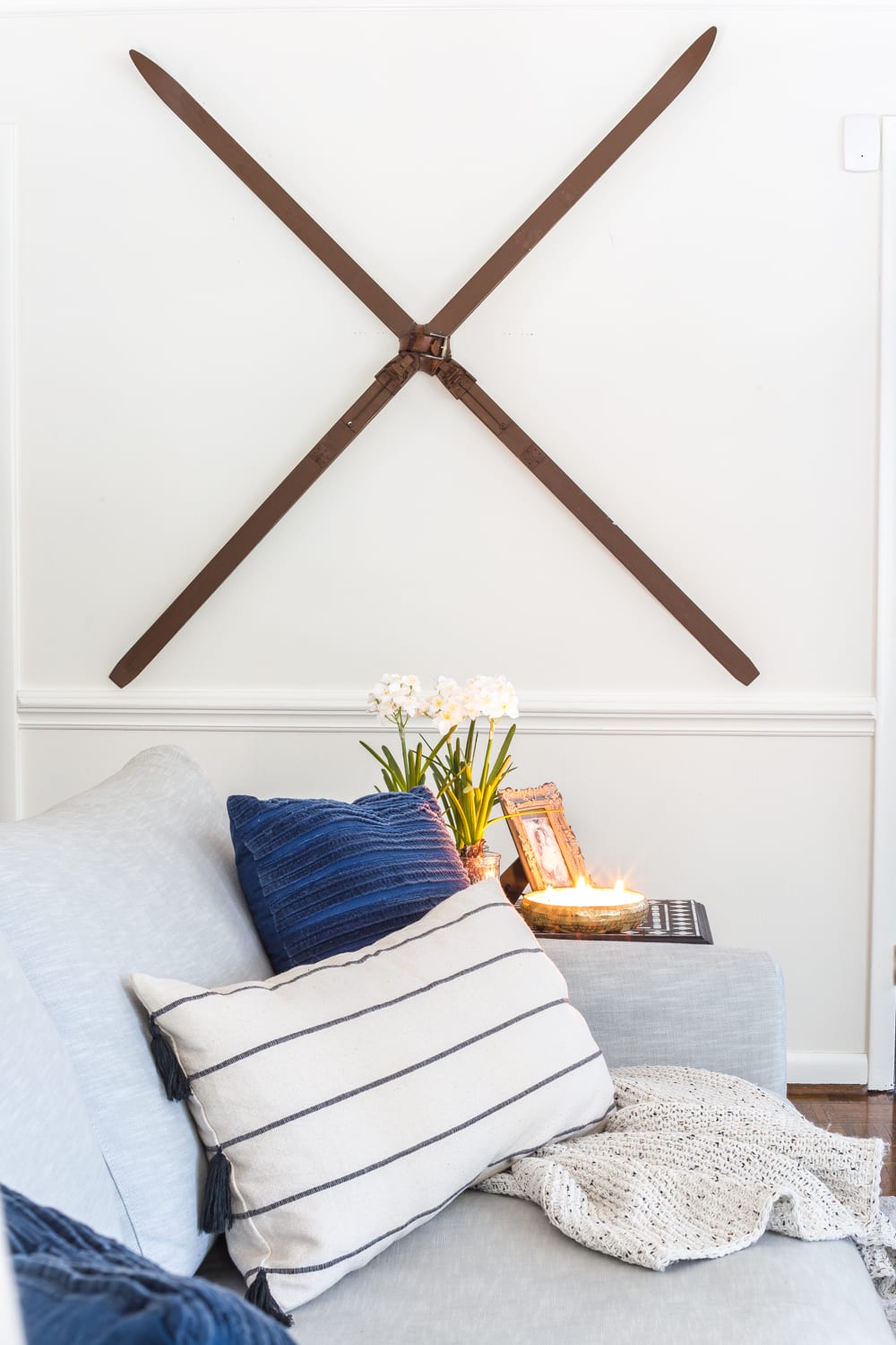 winter skis as wall decor