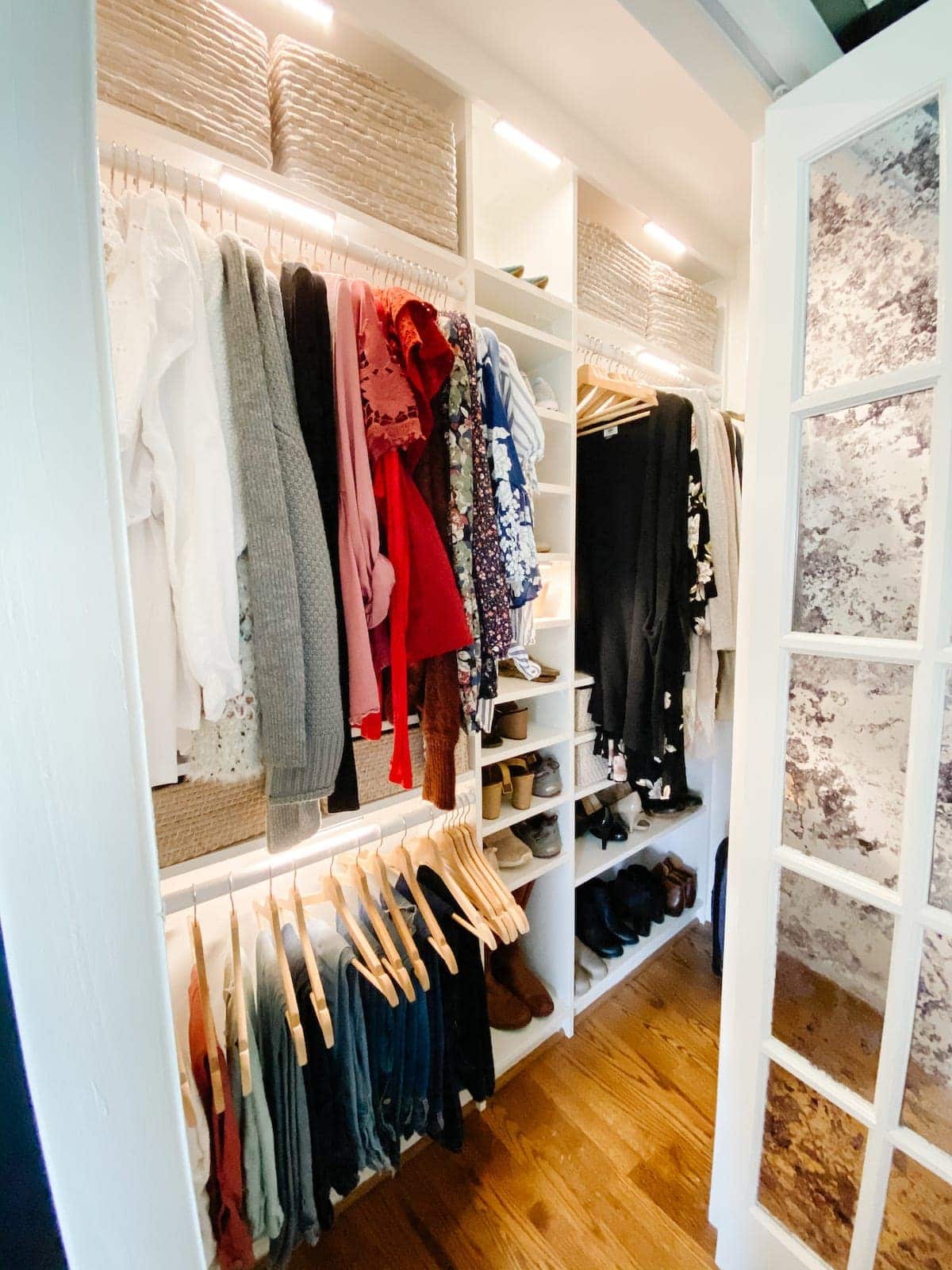 ikea closet with wireless lights