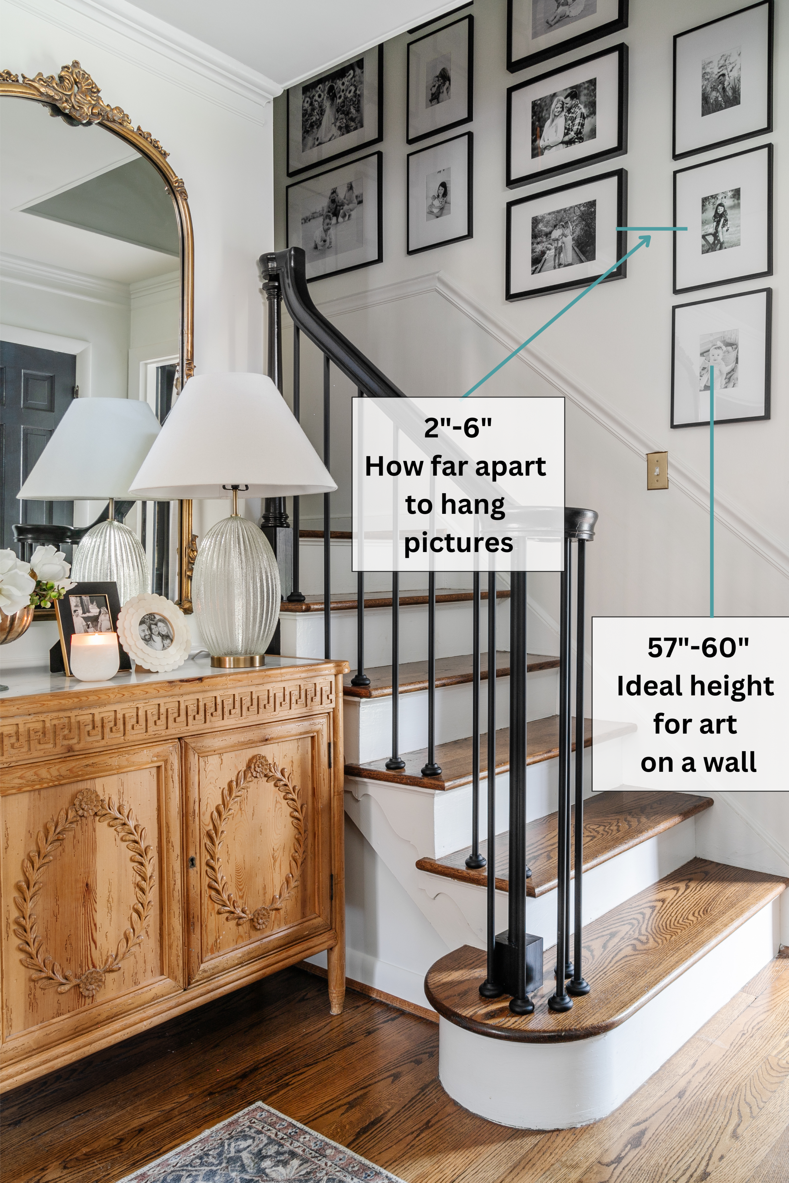 measurements for hanging picture frames on a wall
