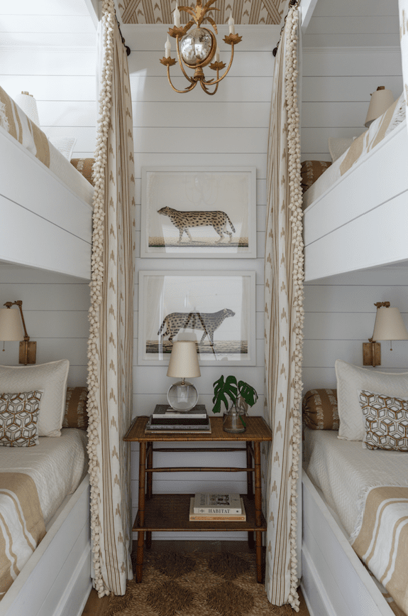 coastal grandmother cottage bunk bed curtains for a 4 person shared bedroom in a small room
