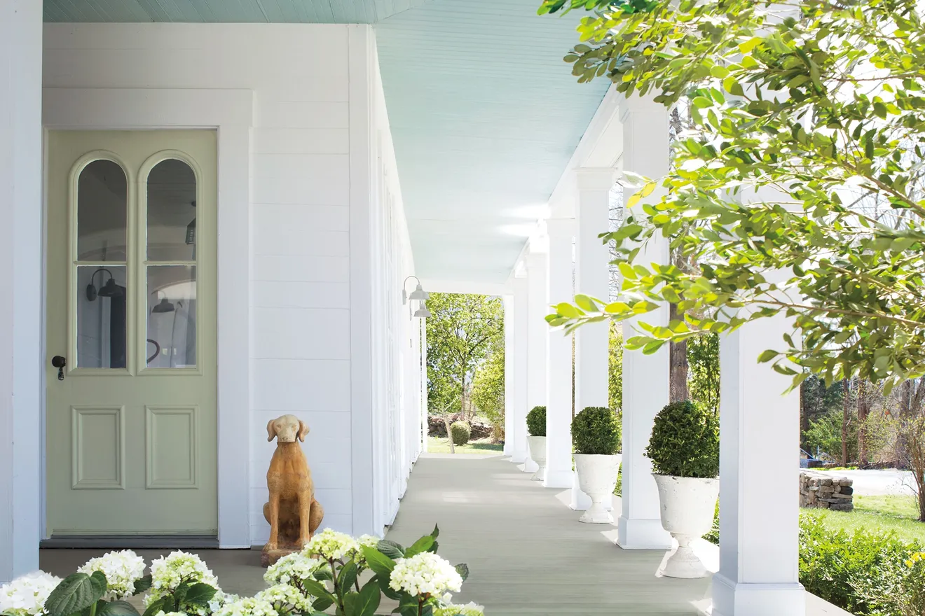 blue porch ceiling in Benjamin Moore Harbor Haze