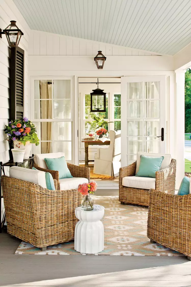 back porch with rattan chairs